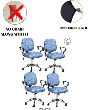 ONLY CHAIR COVER | Blue Polyester Stretchable Elastic Digital Printed Office Chair Covers | 18 x 18 inches