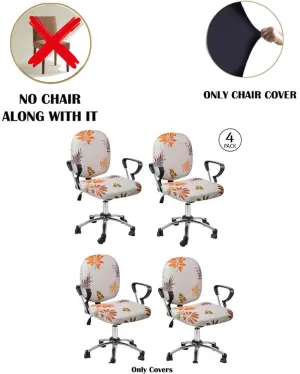 ONLY CHAIR COVER | Cream Polyester Stretchable Elastic Floral Printed Office Chair Covers | 18 x 18 inches
