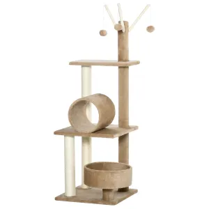 PawHut 121cm Cat Tree Tower w/Sisal Scratching Posts Bed Tunnel Perch Brown