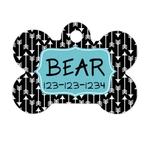 Personalized Pet ID Tag - Personalized Pet Tag - Custom Pet ID Tag - Arrow Dog Name Tag - Dog ID Tag - Dog Collar Name Tag - Black Turquoise