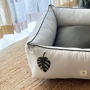 PoochMate Light Grey Olive Monstera Dog Bed