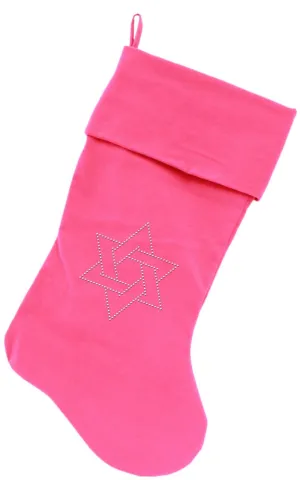 Star of David Rhinestone 18 inch Velvet Christmas Stocking Pink