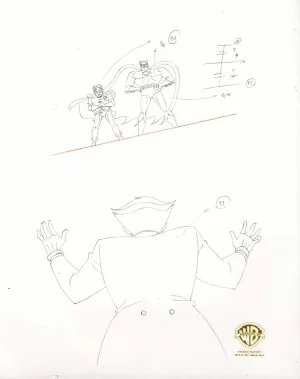 The New Batman Adventures Original Production Drawing: Batman, Robin, and Joker