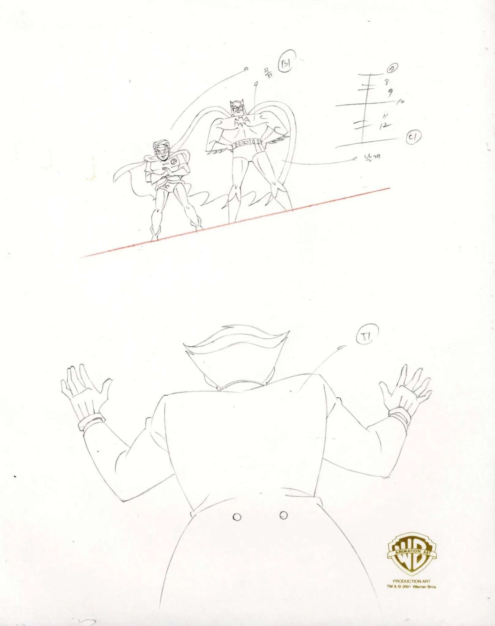 The New Batman Adventures Original Production Drawing: Batman, Robin, and Joker