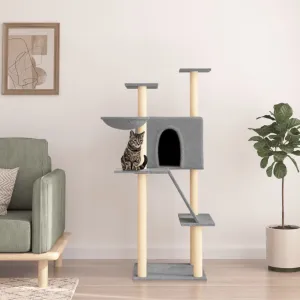 vidaXL Cat Tree with Sisal Scratching Posts Light Grey 143 cm
